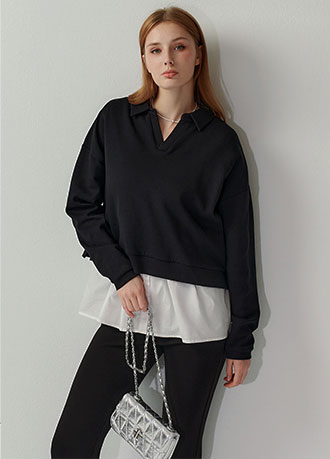 假兩件翻領傘襬孕哺上衣