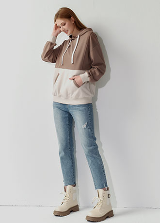 撞色拼接連帽孕哺上衣