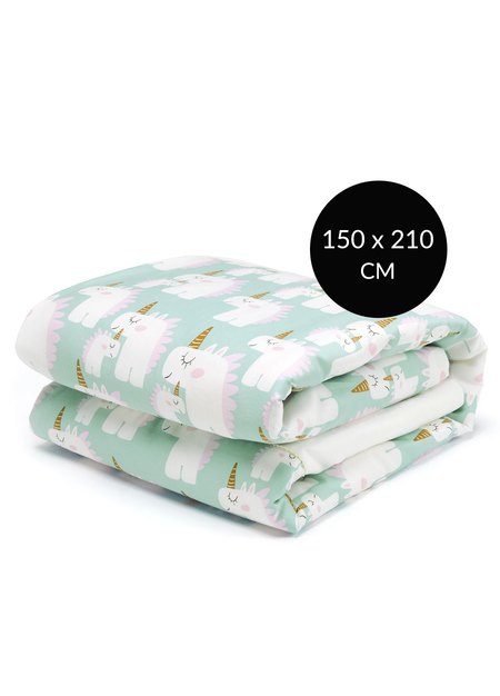 智慧調溫舒眠抗菌單人四季被-獨角獸(大人款)-湖水綠1