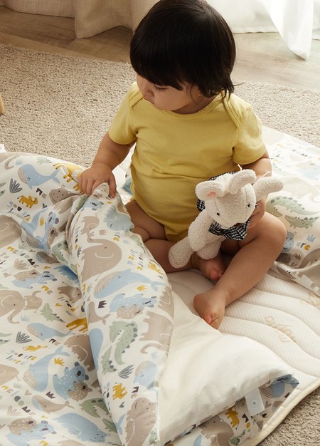 調溫抗菌安撫涼被(親子動物園)—睡袋組適用-淺灰2