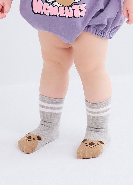 Quokka造型新生兒襪(3入)-淺灰3