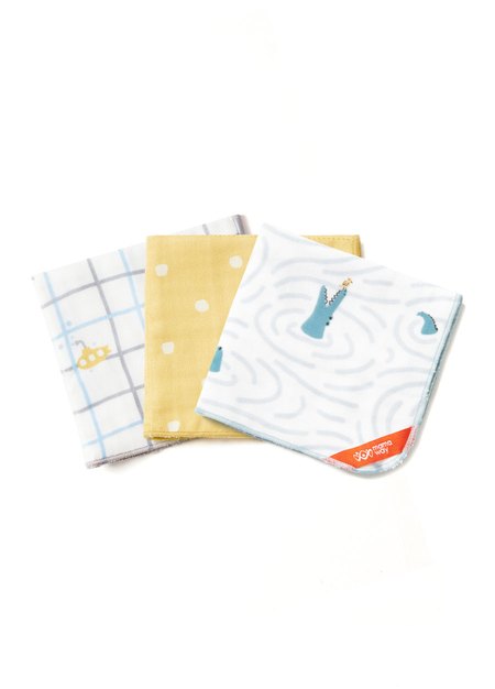 純棉6層紗口水巾(3入)-黃色1