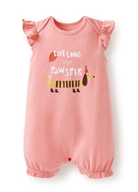 BABY Q彈荷葉連身包屁衣-臘腸狗