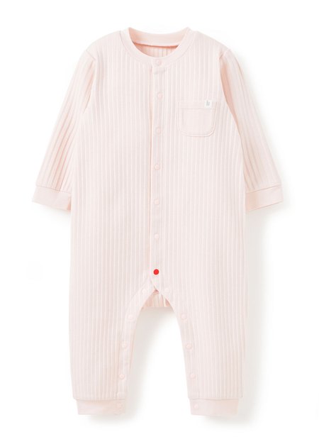 BABY百褶羅紋長袖連身衣-淺粉1