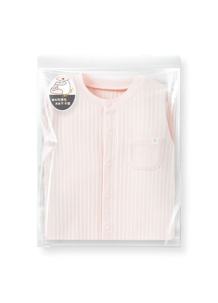 BABY百褶羅紋長袖連身衣-淺粉2