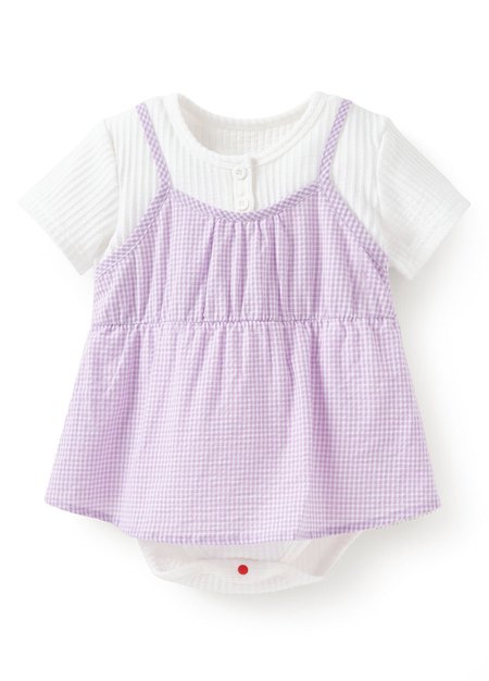 BABY假兩件吊帶包屁洋裝-淺紫1