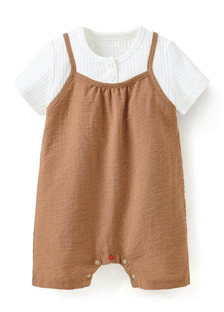 BABY假兩件連身包屁衣-駝色1