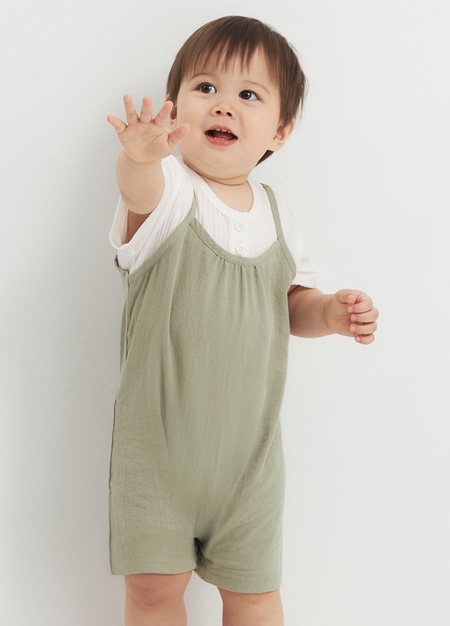 BABY假兩件連身包屁衣-淺綠1