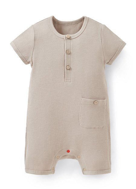 BABY坑條連身包屁衣-卡其1