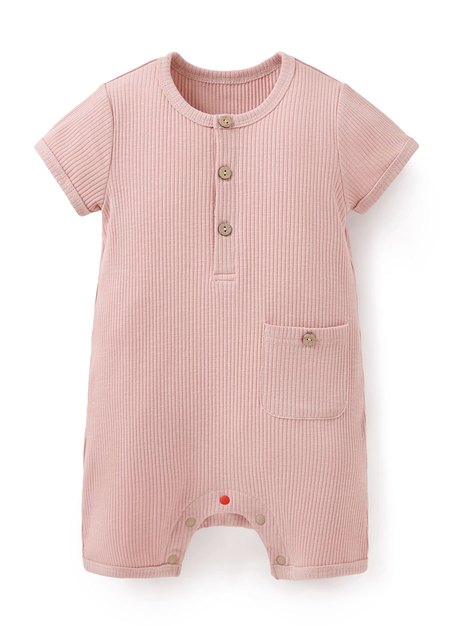 BABY坑條連身包屁衣-灰粉1