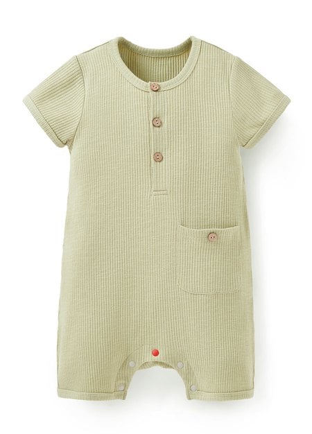 BABY坑條連身包屁衣-淺綠1