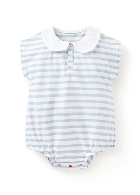 BABY翻領橫紋寬鬆包屁衣-淺藍1