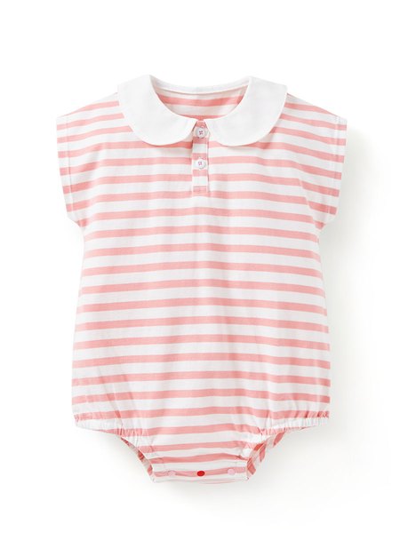 BABY翻領橫紋寬鬆包屁衣-粉橘1