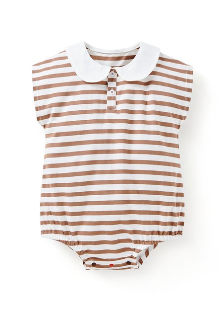 BABY翻領橫紋寬鬆包屁衣-咖啡1