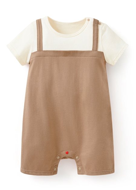 BABY假兩件吊帶連身包屁衣-駝色3