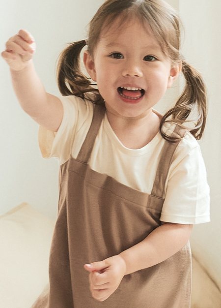 BABY假兩件吊帶連身包屁衣-駝色2