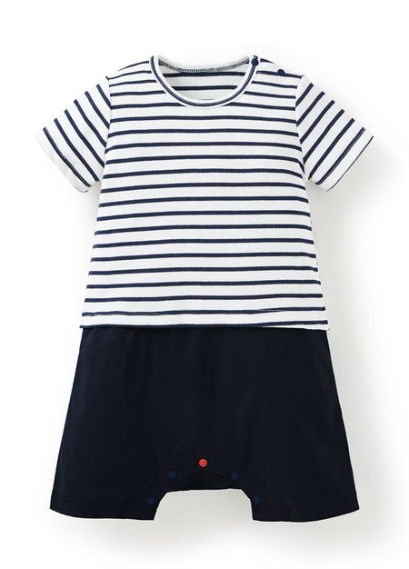 BABY 假兩件剪接連身包屁衣-深藍1