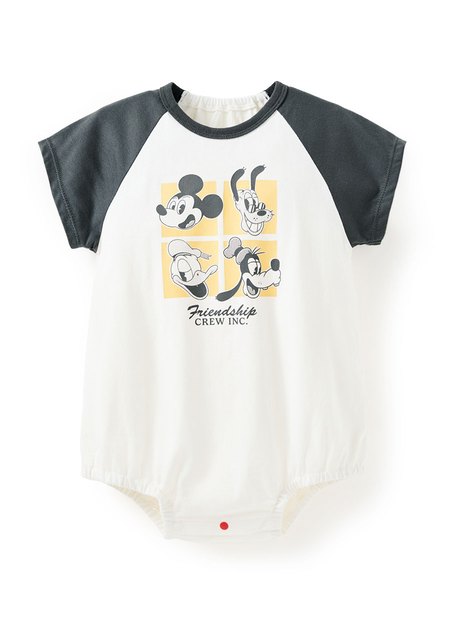 BABY 迪士尼棉質拉克蘭寬鬆包屁衣-米奇與好朋友-深綠1