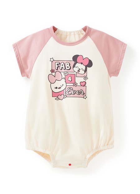 BABY迪士尼棉質拉克蘭寬鬆包屁衣-米妮與黛西-淺粉1