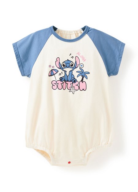 BABY 迪士尼棉質拉克蘭寬鬆包屁衣-史迪奇-藍色3