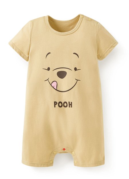 BABY迪士尼棉質連身包屁衣-維尼-淺黃1