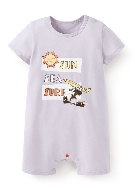 BABY迪士尼棉質連身包屁衣-夏日米奇-淺紫1