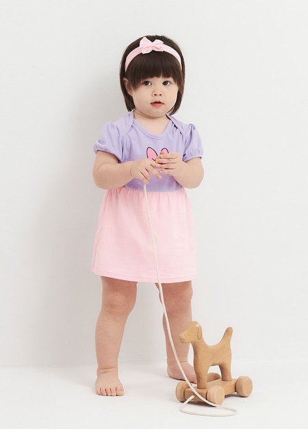 BABY迪士尼黛西造型包屁洋裝(附髮帶)-淺紫2