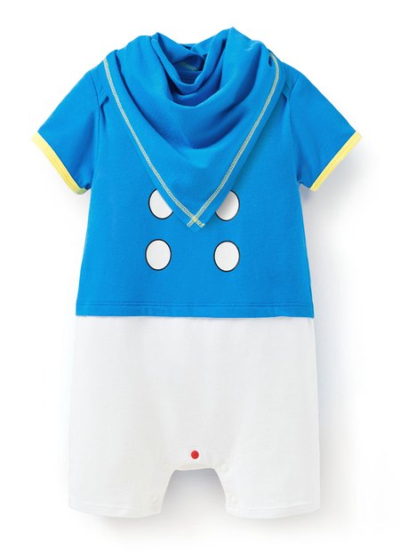 BABY迪士尼唐老鴨造型包屁衣(附領巾)-藍色3