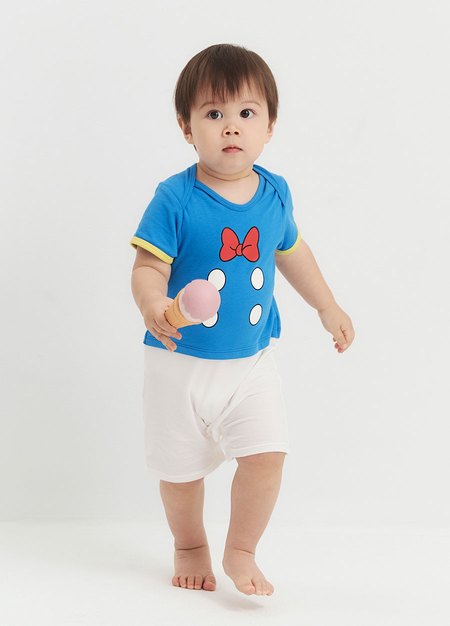 BABY迪士尼唐老鴨造型包屁衣(附領巾)-藍色1