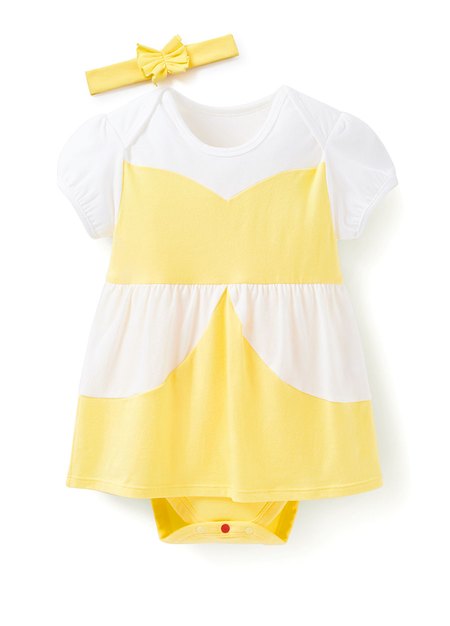 BABY迪士尼公主造型包屁洋裝(附髮帶)-黃色1