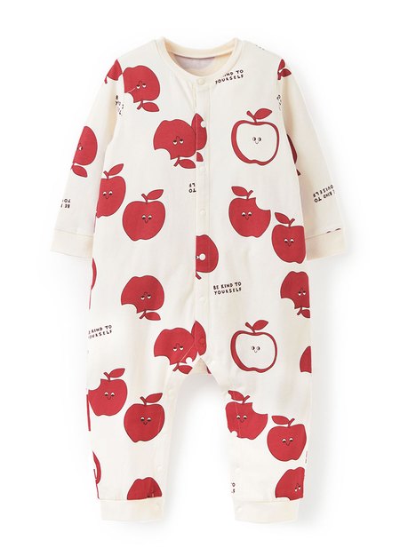 BABY長袖連身衣-蘋果-淺棕1
