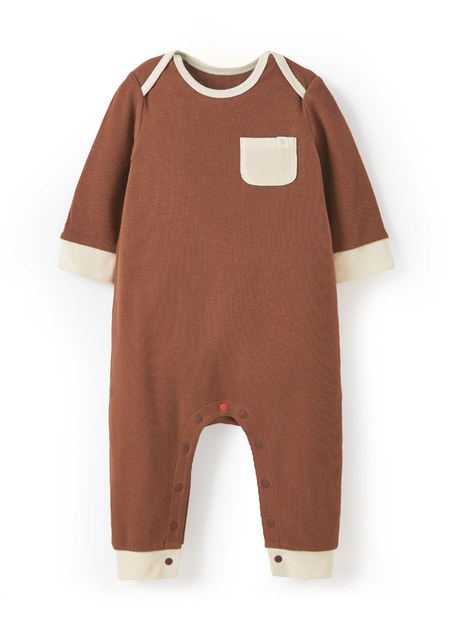 BABY Q彈配色長袖連身衣-咖啡1