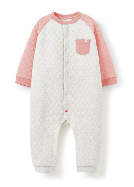 BABY鋪棉長袖連身衣-深粉1