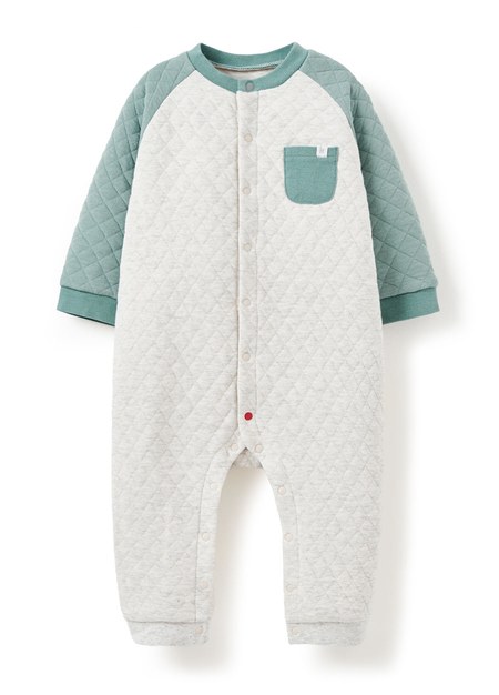 BABY鋪棉長袖連身衣-綠色1