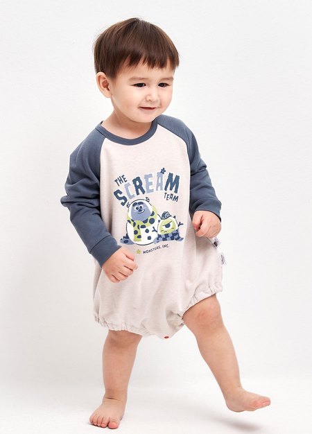 BABY迪士尼毛圈拉克蘭寬鬆包屁衣-怪獸電力公司-灰藍2