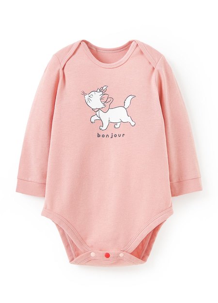 BABY迪士尼蓄熱保溫長袖包屁衣-瑪麗貓-深粉1