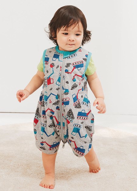 抗菌防踢被(薄款0-24M)拉鍊款-挖土機-淺灰2