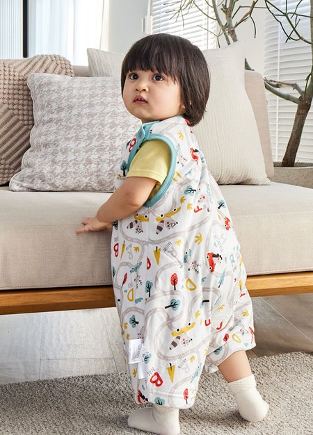 抗菌防踢被(薄款0-24M)釦子款-森林碰碰車-藍綠4