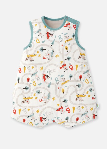 抗菌防踢被(薄款0-24M)釦子款-森林碰碰車-藍綠1