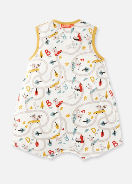 抗菌防踢被(薄款0-24M)釦子款-森林碰碰車-芥黃2