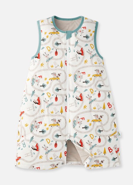 抗菌防踢被(薄款3Y)拉鍊款-森林碰碰車-藍綠1