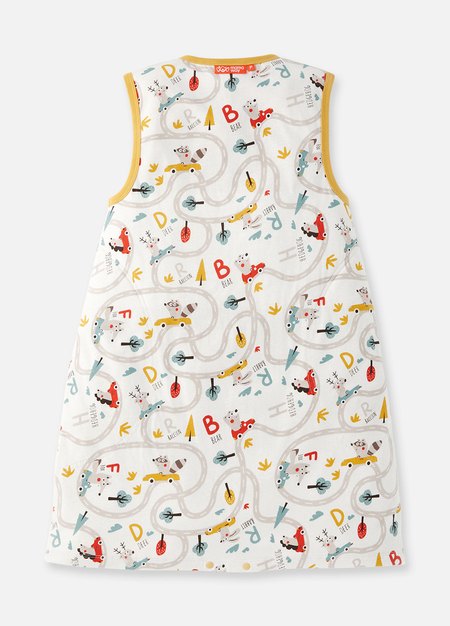 抗菌防踢被(薄款3Y)拉鍊款-森林碰碰車-芥黃2