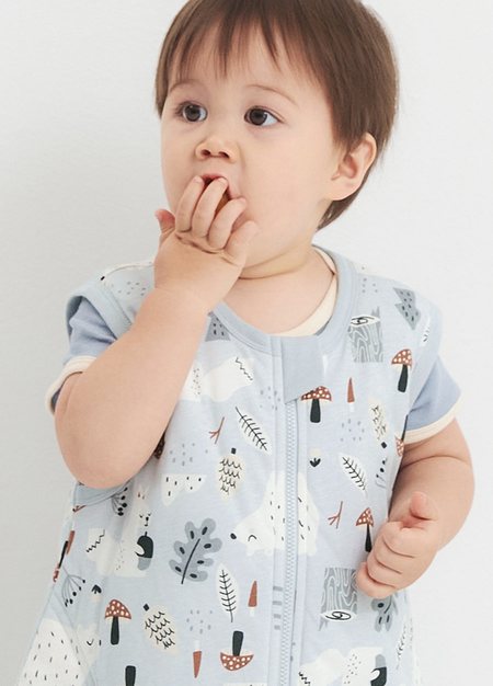 抗菌防踢被(薄款0-24M)拉鍊款-森林家族-淺藍2