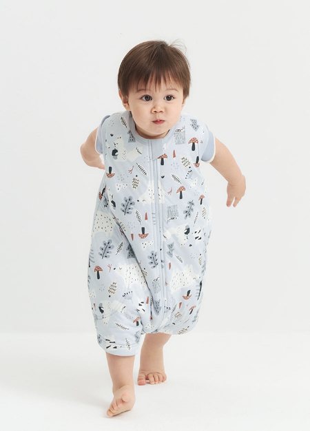 抗菌防踢被(薄款0-24M)拉鍊款-森林家族-淺藍3