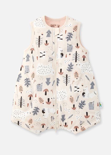 抗菌防踢被(薄款0-24M)拉鍊款-森林家族-粉橘1