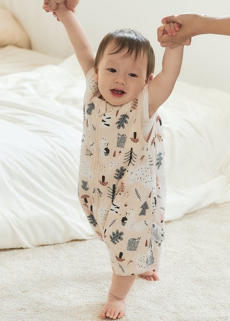 抗菌防踢被(薄款0-24M)拉鍊款-森林家族-粉橘2