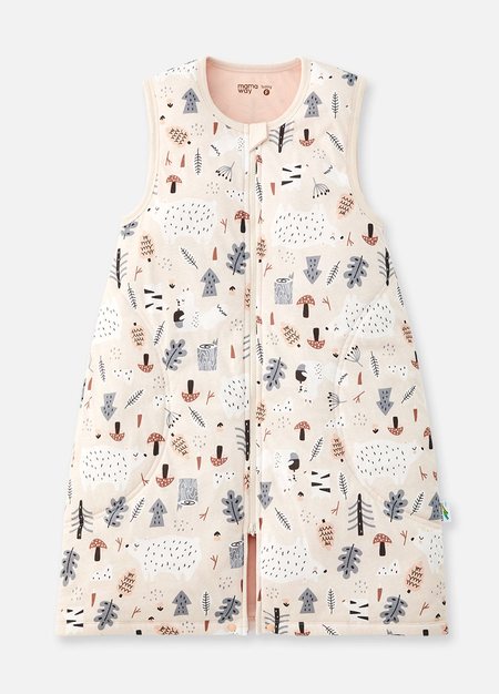 抗菌防踢被(薄款3Y)拉鍊款-森林家族-粉橘1