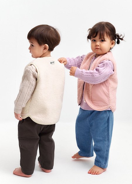 BABY刷毛拼接背心-米色2