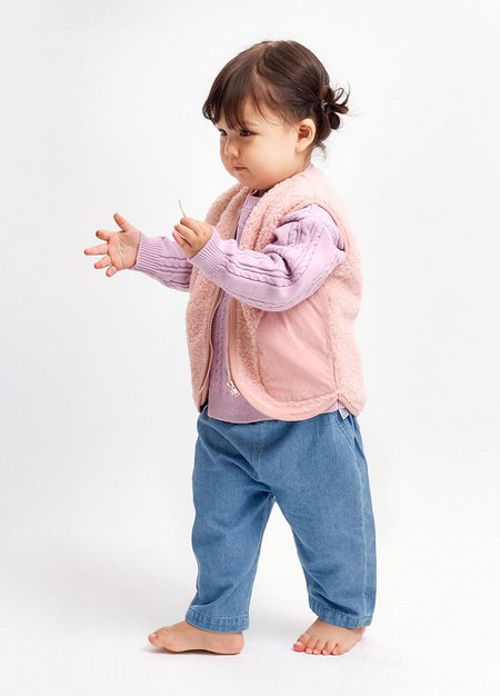 BABY刷毛拼接背心-淺粉3