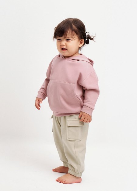 BABY棉質連帽寬鬆上衣-淺粉2